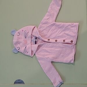 3-6 month baby girls pink sewn jacket with bear ears and face as a hood